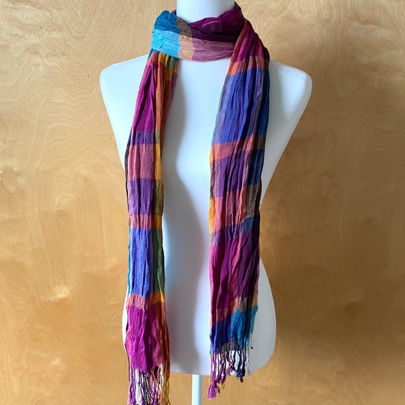 Multi-Colored Plaid Light Fall Scarf or Shawl - Picture 2 of 5